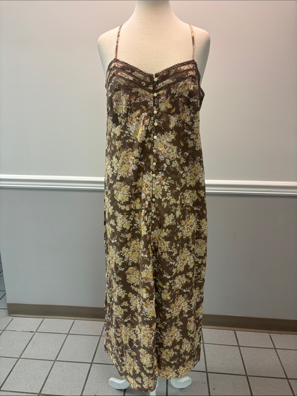 Lucky Brand Brown Floral Maxi Dress with Yellow & Cream Flowers - Picture 2 of 11